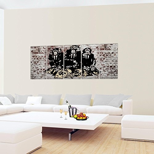 Bilder Banksy Street Art Affen Wandbild 200 x 80 cm Vlies - Leinwand Bild XXL Format Wandbilder Wohnzimmer Wohnung Deko Kunstdrucke MADE IN GERMANY Fertig zum Aufhängen 303455c