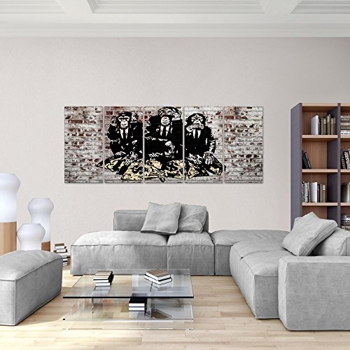 Bilder Banksy Street Art Affen Wandbild 200 x 80 cm Vlies - Leinwand Bild XXL Format Wandbilder Wohnzimmer Wohnung Deko Kunstdrucke MADE IN GERMANY Fertig zum Aufhängen 303455c