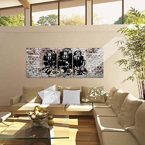 Bilder Banksy Street Art Affen Wandbild 200 x 80 cm Vlies - Leinwand Bild XXL Format Wandbilder Wohnzimmer Wohnung Deko Kunstdrucke MADE IN GERMANY Fertig zum Aufhängen 303455c