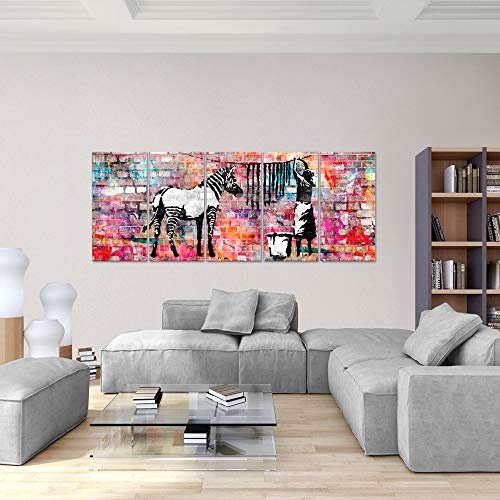 Bilder Banksy Washing Zebra Wandbild 200 x 80 cm Vlies - Leinwand Bild XXL Format Wandbilder Wohnzimmer Wohnung Deko Kunstdrucke Bunt 5 Teilig - MADE IN GERMANY - Fertig zum Aufhängen 012955c