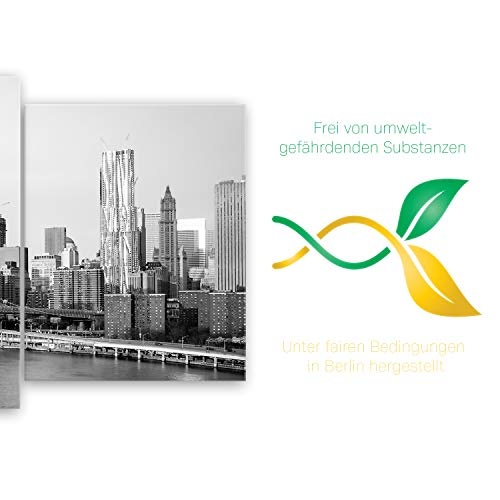 ge Bildet® hochwertiges Leinwandbild XXL - New York City skyline und die Brooklyn Bridge - schwarz weiß - 200 x 80 cm mehrteilig (5 teilig) 2211 F
