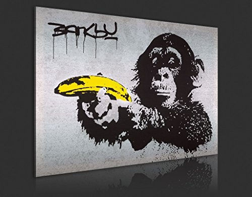 murando - Bilder Banksy Monkey with Banana Gun 60x40 cm Vlies Leinwandbild 1 TLG Kunstdruck modern Wandbilder XXL Wanddekoration Design Wand Bild - AFFE Pistole Graffiti Urban Street Art 030115-40