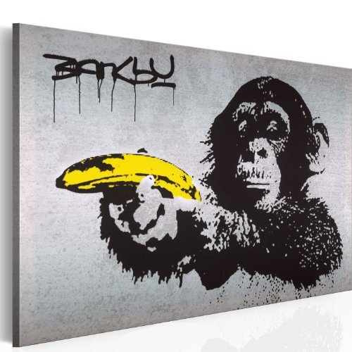 murando - Bilder Banksy Monkey with Banana Gun 60x40 cm Vlies Leinwandbild 1 TLG Kunstdruck modern Wandbilder XXL Wanddekoration Design Wand Bild - AFFE Pistole Graffiti Urban Street Art 030115-40