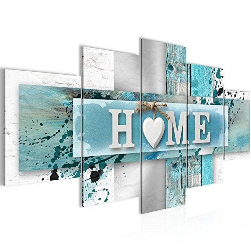 Bilder Home Herz Wandbild 200 x 100 cm Vlies - Leinwand Bild XXL Format Wandbilder Wohnzimmer Wohnung Deko Kunstdrucke Blau 5 Teilig - Made IN Germany - Fertig zum Aufhängen 504551a