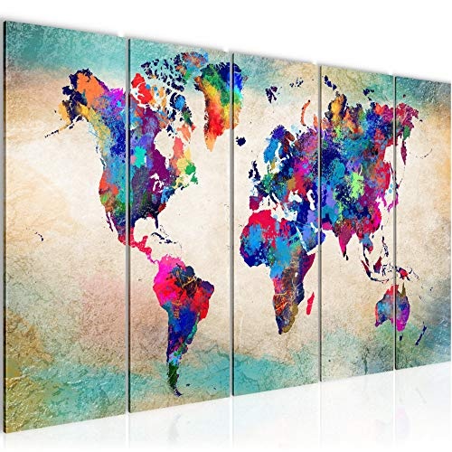 Bilder Weltkarte World map Wandbild 150 x 60 cm Vlies -...