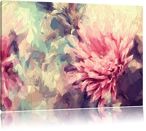 Pixxprint Romantische Blumen Pinsel Effekt, Format: 80x60 auf Leinwand
