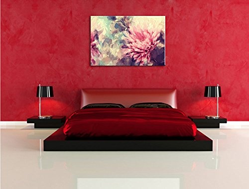 Pixxprint Romantische Blumen Pinsel Effekt, Format: 80x60 auf Leinwand