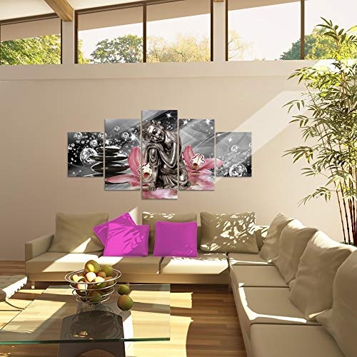 Runa Art Bilder Buddha Orchidee Wandbild 200 x 100 cm Vlies - Leinwand Bild XXL Format Wandbilder Wohnzimmer Wohnung Deko Kunstdrucke Rosa 5 Teilig - Made IN Germany - Fertig zum Aufhängen 505351c