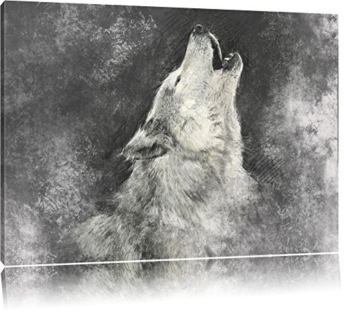Heulender Wolf Kunst Format: 100x70 auf Leinwand, XXL riesige Bilder fertig gerahmt mit Keilrahmen, Kunstdruck auf Wandbild mit Rahmen, günstiger als Gemälde oder Ölbild, kein Poster oder Plakat