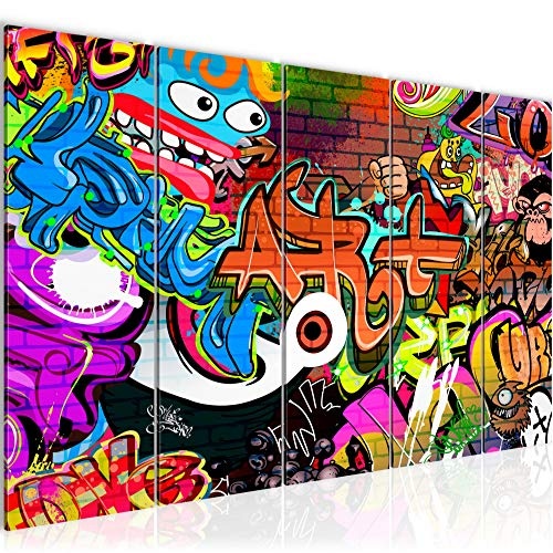Bilder Graffiti Street Art Wandbild 200 x 80 cm Vlies - Leinwand Bild XXL Format Wandbilder Wohnzimmer Wohnung Deko Kunstdrucke Bunt 5 Teilig - MADE IN GERMANY - Fertig zum Aufhängen 402155a