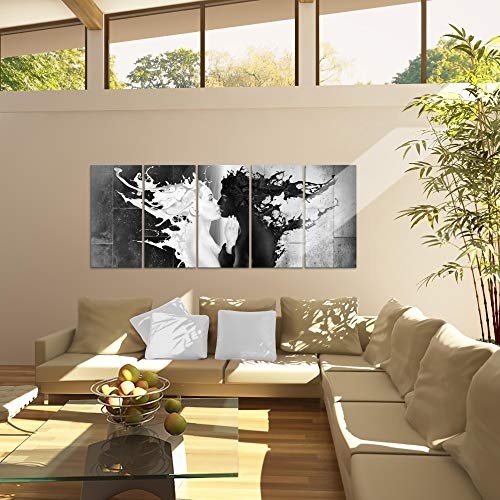 Bilder Milk und Coffee Wandbild 200 x 80 cm - 5 Teilig Vlies - Leinwand Bild XXL Format Wandbilder Wohnzimmer Wohnung Deko Kunstdrucke Schwarz Weiß - MADE IN GERMANY - Fertig zum Aufhängen 005055c