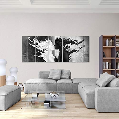 Bilder Milk und Coffee Wandbild 200 x 80 cm - 5 Teilig Vlies - Leinwand Bild XXL Format Wandbilder Wohnzimmer Wohnung Deko Kunstdrucke Schwarz Weiß - MADE IN GERMANY - Fertig zum Aufhängen 005055c