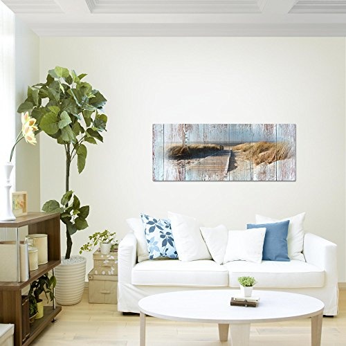 Bilder Strand Meer Wandbild 100 x 40 cm Vlies - Leinwand Bild XXL Format Wandbilder Wohnzimmer Wohnung Deko Kunstdrucke Blau 1 Teilig - Made IN Germany - Fertig zum Aufhängen 604012b