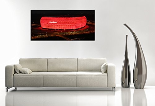 BERGER DESIGNS - Wandbild xxl (Bayern München Arena 40x120 cm) Deko Bild fertig gerahmt mit Keilrahmen. Schöner Kunstdruck auf Leinwand. Made in Germany - Qualität aus Deutschland ++ NUR ORIGINAL BEI VERKÄUFER BERGER DESIGNS