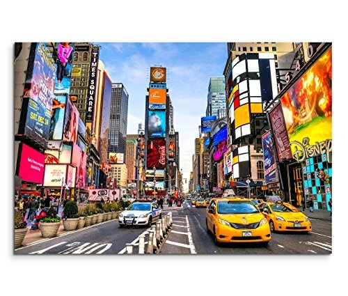 120x80cm Leinwandbild auf Keilrahmen New York Times Square Reklamen Straße Verkehr Wandbild auf Leinwand als Panorama