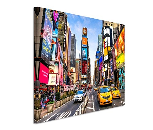 120x80cm Leinwandbild auf Keilrahmen New York Times Square Reklamen Straße Verkehr Wandbild auf Leinwand als Panorama