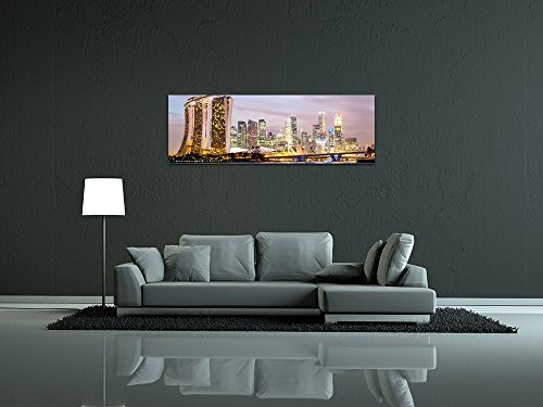Keilrahmenbild - Singapur - Skyline II - Bild auf Leinwand - 160x50 cm einteilig - Leinwandbilder - Städte & Kulturen - Asien - Hotel Marina Bay Sands - Wolkenkratzer - beleuchtet