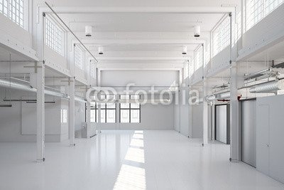 Leinwand-Bild 140 x 90 cm: "Leere weiße Halle für Gewerbe", Bild auf Leinwand