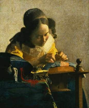 Leinwandbild auf Keilrahmen: Jan Vermeer van Delft, "Die Spitzenklöpplerin", 56 x 68