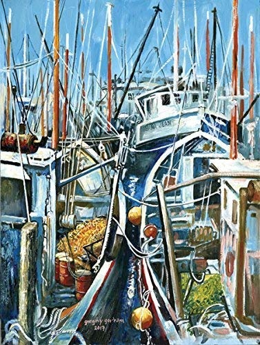 Rahmen-Kunst Keilrahmen-Bild - Gregory Gorham: Mac Millan Wharf Leinwandbild Fischer-Boote Hafen Idylle (80x100)