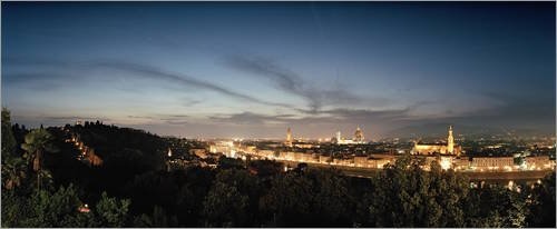 Leinwandbild 120 x 50 cm: Florence Skyline at Dusk from The Piazzalle Michelangelo von Mac Duff Everton/National Geographic - fertiges Wandbild, Bild auf Keilrahmen, Fertigbild auf echter Leinwan.