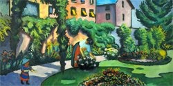 August Macke - Garden Image, Kunstdrucke Leinwandbild Bild Malerei Wandbilder Canvas. Größe 16" x 24" - 40 x 61 cm