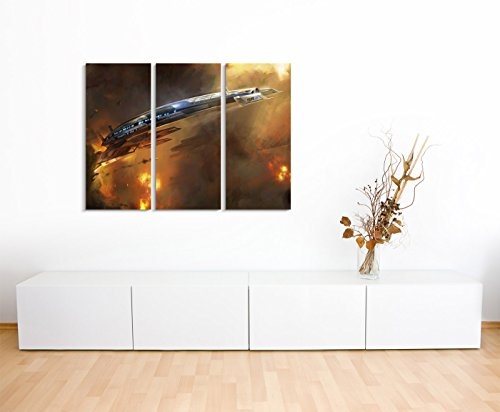 Leinwandbild 3 teilig Mass_Effect_3_Ship_3x90x40cm (Gesamt 120x90cm) _Ausführung schöner Kunstdruck auf echter Leinwand als Wandbild auf Keilrahmen