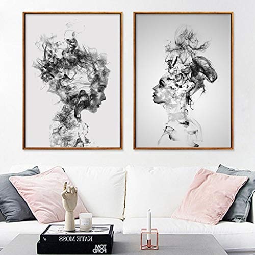 VNEIRW Leinwanddruck Schwarz Weiß Porträts - Frauenbilder Leinwandbild Wandbilder, Kunstdruck Auf Leinwand Auf für Schlaf- Und Wohnzimmer Von Gallery of Innovative Art ohne Rahmen, 2 Pcs (40cmx50cm)