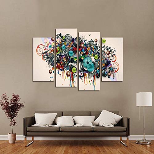 Vakiko 4 Pcs Wandbild Leinwandbilder Leinwand Abstrakte Blume Leinwanddrucke Moderne Kunstdruck Bilder Fertig Aufgespannt Wanddeko fürs Wohnzimmer Schlafzimme,30cmx60cmx2pcs+30cmx80cmx2pcs