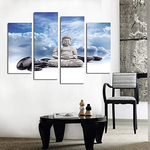 Vakiko Vlies Leinwandbild Sitzender Buddha 4 Pcs Kunstdruck modern Wandbilder Wanddekoration Design Wand Bild,20cmx40cmx2pcs+20cmx50cmx2pcs