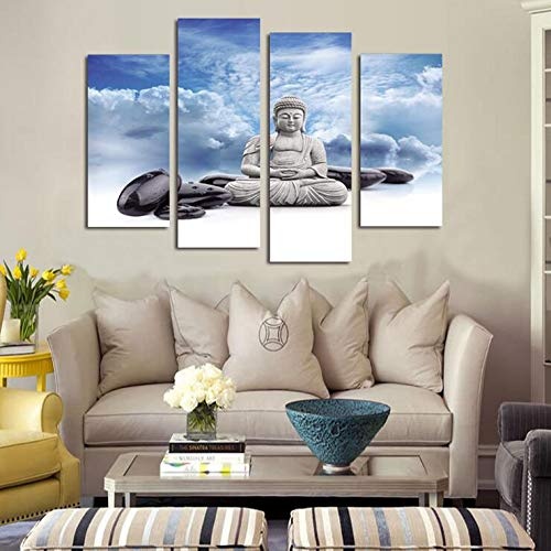 Vakiko Vlies Leinwandbild Sitzender Buddha 4 Pcs Kunstdruck modern Wandbilder Wanddekoration Design Wand Bild,20cmx40cmx2pcs+20cmx50cmx2pcs