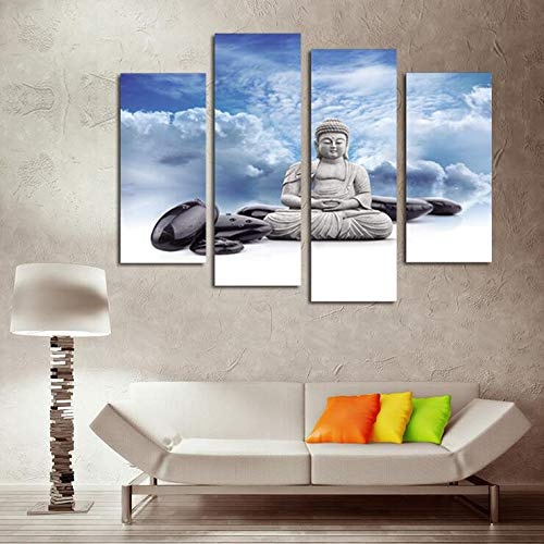 Vakiko Vlies Leinwandbild Sitzender Buddha 4 Pcs Kunstdruck modern Wandbilder Wanddekoration Design Wand Bild,20cmx40cmx2pcs+20cmx50cmx2pcs