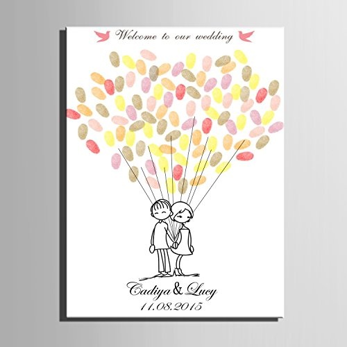 DIY (The Little Lovers Luftballons) personalisierbar Hochzeit Baum Gästebuch Alternative Wunschbaum Fingerabdruck Signature Leinwandbild Baum Hochzeit Geschenk Hochzeit Dekoration Hochzeit Namen (inklusive 12 Tinte Farben), 35cm*50cm/pc