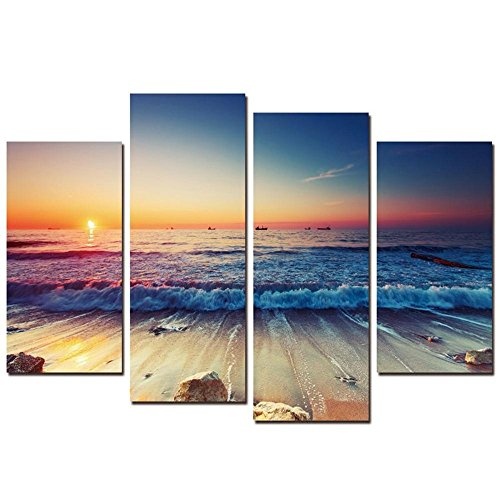 JAJUQH Leinwandbild 4 pcs Moderne HD-Wellen Landschaft Wall Bilder Malerei modulare Poster gedruckt Home Dekoration mit Frame Wand Anstrich gestaltet, 2