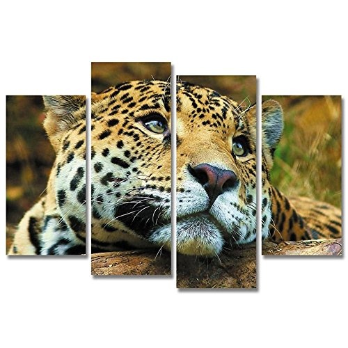 JAJUQH Leinwandbild 4 pcs Moderne Tier Wall Bilder Malerei für Home dekorative Modulare Poster gedruckt Leopard Home Dekoration mit Frame Wand Malerei, 1.