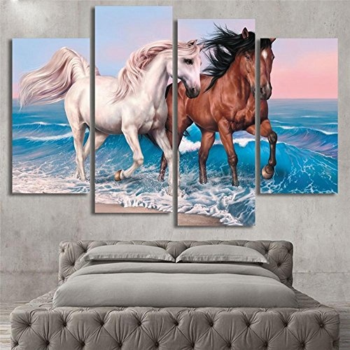 JAJUQH Leinwandbild 4 pcs Moderne Tier Wall Bilder malen für Pferd Poster gedruckt Home Dekoration mit Frame Wand malen, 2