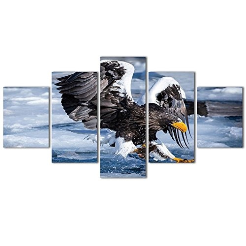 JAJUQH 5 pcs Eagle Jagd Leinwandbilder Wand Bild für Wohnzimmer HD Vogel Drucken Große, moderne Dekoration mit Rahmen Wandmalerei, Plakat, 3 gerahmte