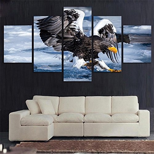 JAJUQH 5 pcs Eagle Jagd Leinwandbilder Wand Bild für Wohnzimmer HD Vogel Drucken Große, moderne Dekoration mit Rahmen Wandmalerei, Plakat, 3 gerahmte