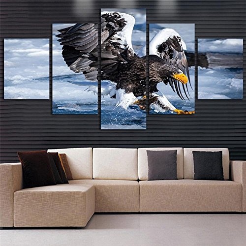 JAJUQH 5 pcs Eagle Jagd Leinwandbilder Wand Bild für Wohnzimmer HD Vogel Drucken Große, moderne Dekoration mit Rahmen Wandmalerei, Plakat, 3 gerahmte