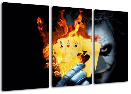 Dark Joker Motiv, 3-teilig auf Leinwand (Gesamtformat: 120x80 cm), Hochwertiger Kunstdruck als Wandbild. Billiger als ein Ölbild! ACHTUNG KEIN Poster oder Plakat!