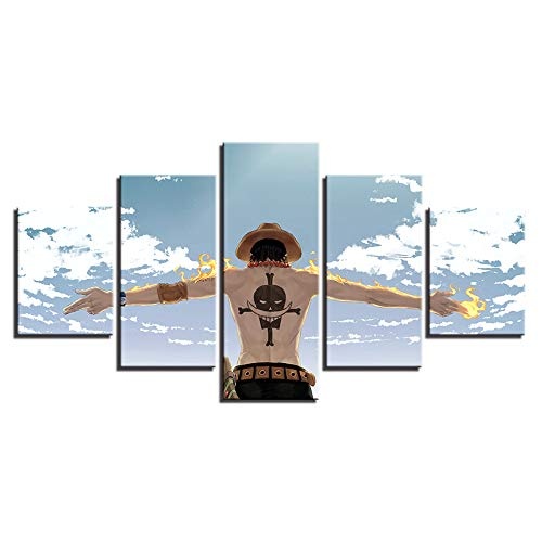 YANGMAN Leinwand Art 5 Pcs One Piece Portgas D Ace Poster Print Canvas Painting Wall Decor for Living Room Bedroom Bedroom Decorations Pictures Pictures,B,40x60*2+40x80*2+40x100*1