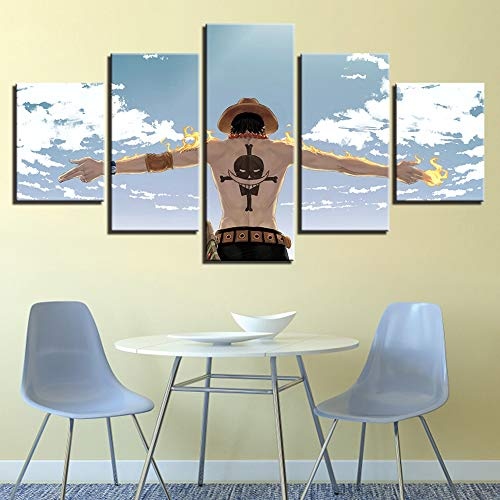 YANGMAN Leinwand Art 5 Pcs One Piece Portgas D Ace Poster Print Canvas Painting Wall Decor for Living Room Bedroom Bedroom Decorations Pictures Pictures,B,40x60*2+40x80*2+40x100*1