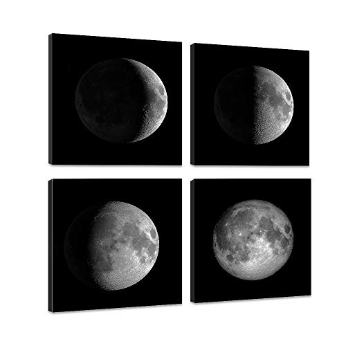 VIIVEI Leinwandbild, Motiv Mondphasen, Schwarz/Weiß, 4 Pcs Moon Wall Art a, 50,8 x 50,8 cm