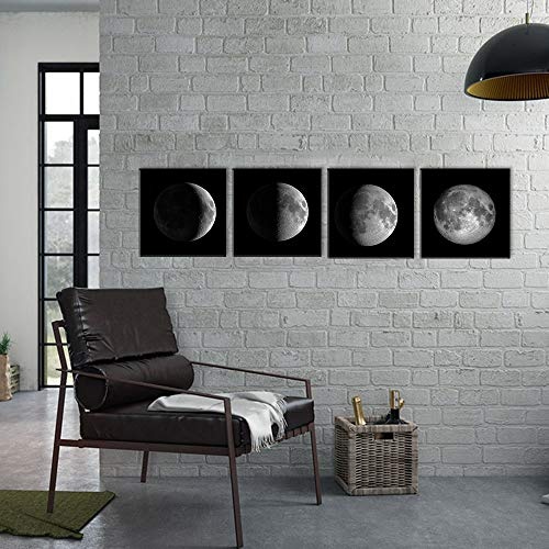 VIIVEI Leinwandbild, Motiv Mondphasen, Schwarz/Weiß, 4 Pcs Moon Wall Art a, 50,8 x 50,8 cm