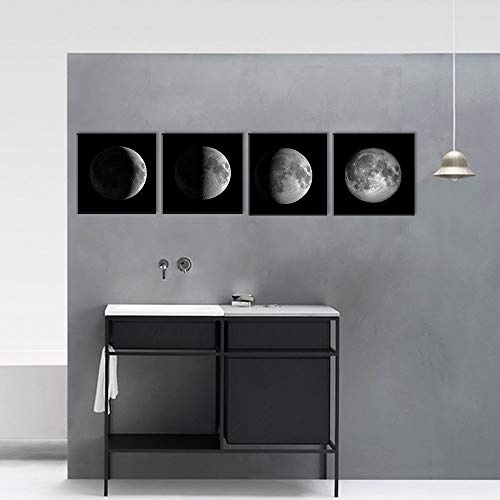 VIIVEI Leinwandbild, Motiv Mondphasen, Schwarz/Weiß, 4 Pcs Moon Wall Art a, 50,8 x 50,8 cm