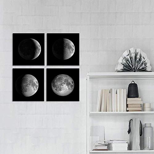 VIIVEI Leinwandbild, Motiv Mondphasen, Schwarz/Weiß, 4 Pcs Moon Wall Art a, 50,8 x 50,8 cm