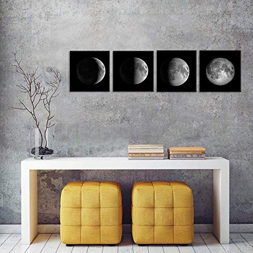 VIIVEI Leinwandbild, Motiv Mondphasen, Schwarz/Weiß, 4 Pcs Moon Wall Art a, 50,8 x 50,8 cm