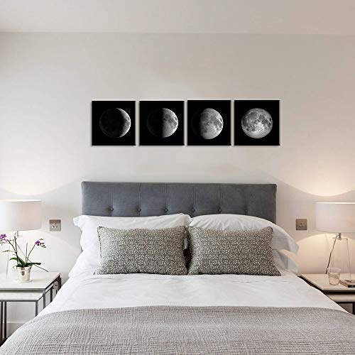 VIIVEI Leinwandbild, Motiv Mondphasen, Schwarz/Weiß, 4 Pcs Moon Wall Art a, 50,8 x 50,8 cm