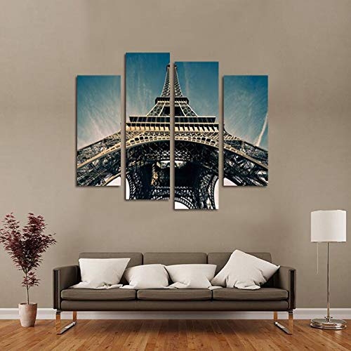 Vakiko Bilder Eiffelturm Leinwandbild Kunstdruck Modern Wandbilder Wanddekoration Design Wand Bild 4 Pcs,20cmx40cmx2pcs+20cmx50cmx2pcs