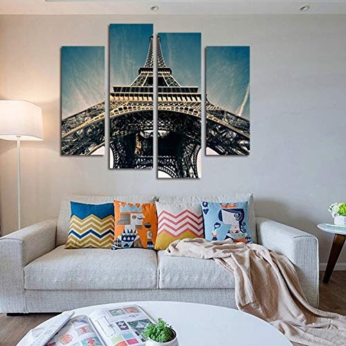 Vakiko Bilder Eiffelturm Leinwandbild Kunstdruck Modern Wandbilder Wanddekoration Design Wand Bild 4 Pcs,20cmx40cmx2pcs+20cmx50cmx2pcs